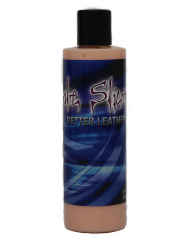 Bottle of better leather leather conditioner by purple slice